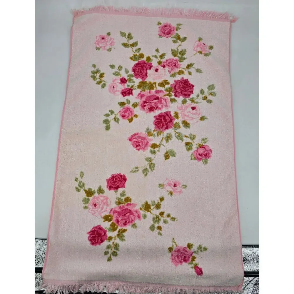 Vintage Cannon & Stevens Utica Floral Towel Set Pink Roses Cottagecore